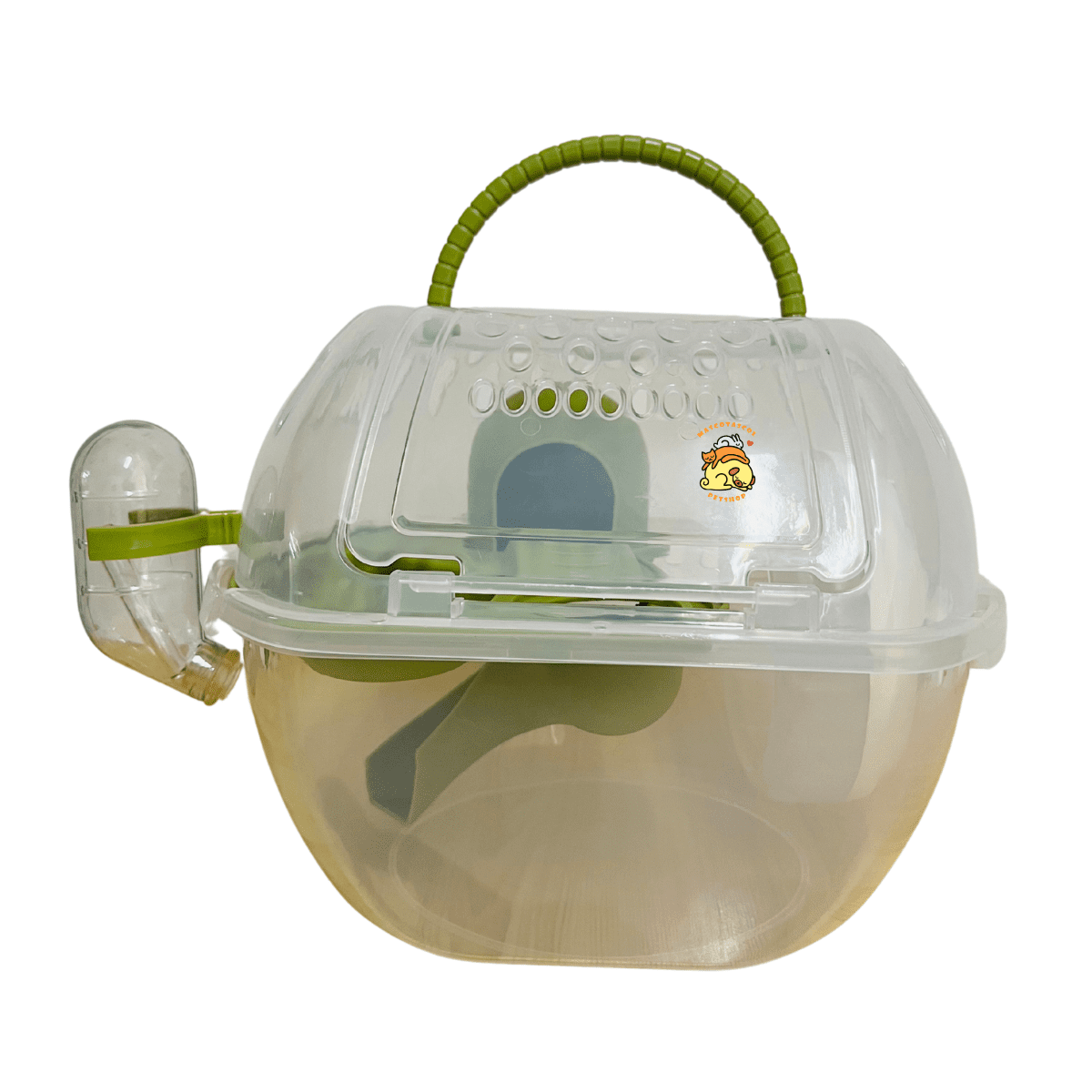 Transportador para hámster Transportador con rueda y bebedero para Hámster Enano ¡Más que un transportador! Lleva a tu hámster seguro, hidratado y entretenido. Incluye rueda y bebedero para que no le falte nada.